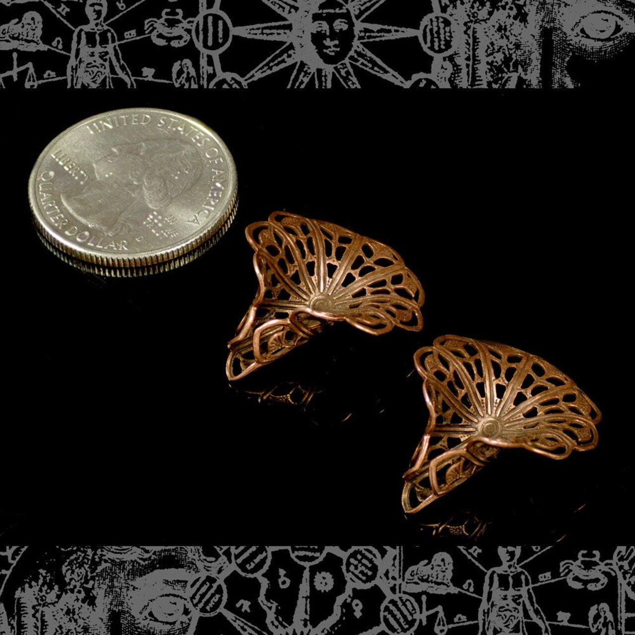 Antiqued Copper Plated Brass Deep Large Lily Filigree Wrap or Bead cap - Set of Two - C-BC33
